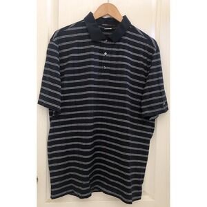 Nike Tiger Woods Polo Shirt Mens Large Navy Striped Short Sleeve Dri Fit Golf